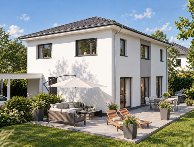 Dieses Haus überzeugt durch die Architektur, die Ausführungsqualität und seine exklusive Ausstattung. Es handelt sich um eine freie Planung in der Energieeffizienzklasse KFN 40 QNG.